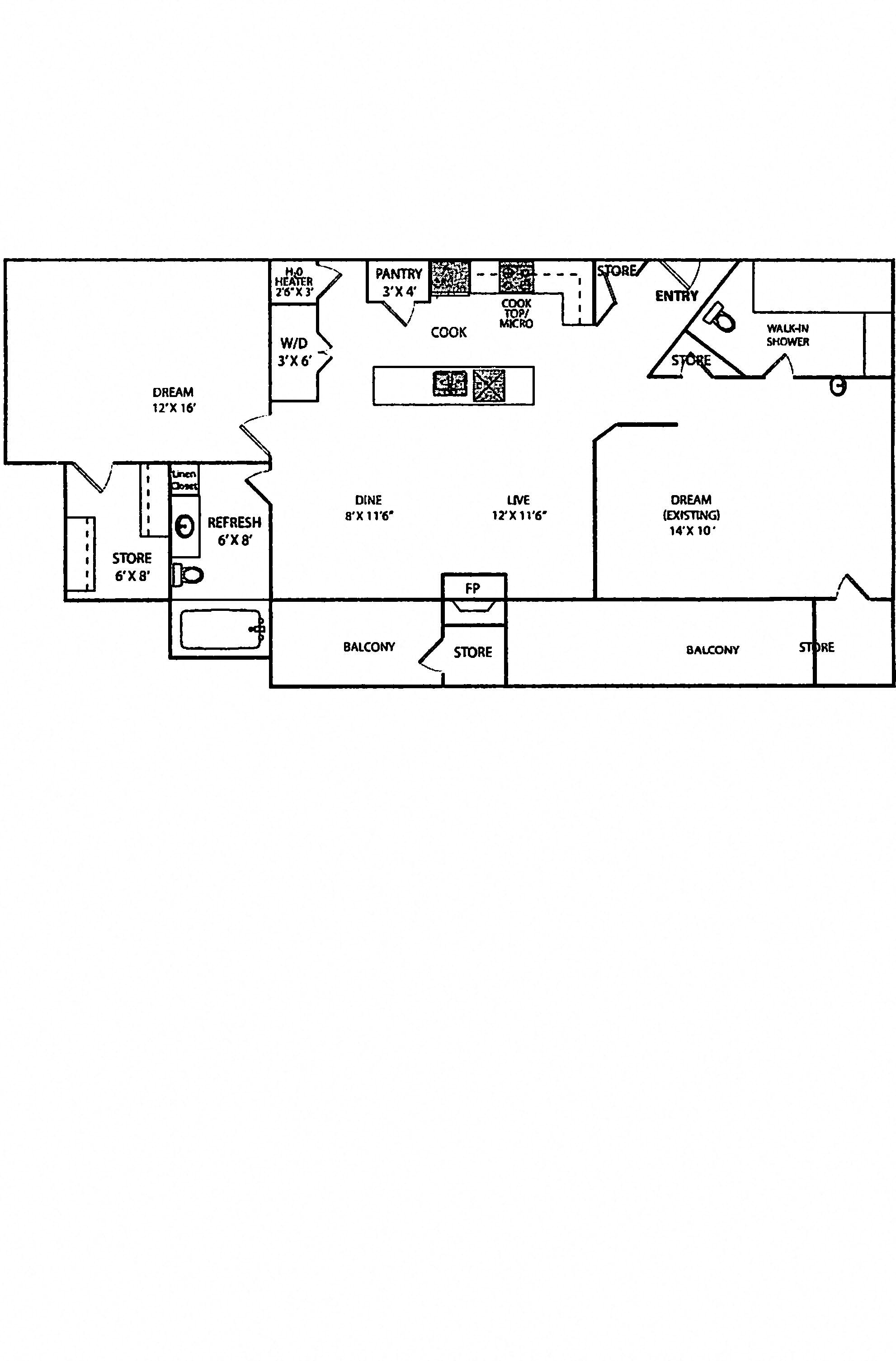 Floor plan for 2 beds, 2 baths, 1108 sqft